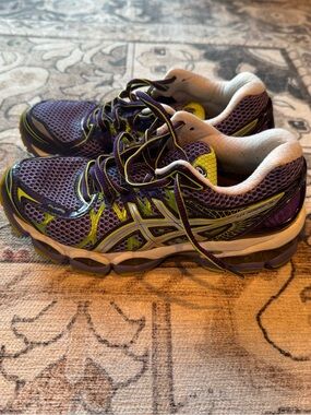 ASICS - Purple and Lime Gel Nimbus 16 Running Shoes - Size 7